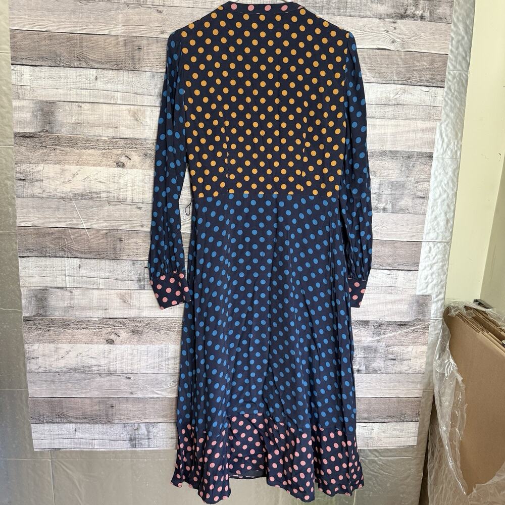 Boden Women's Colorblock Polka Dot Midi Dress Long Sleeve Blue 6L Boho - Picture 2 of 8